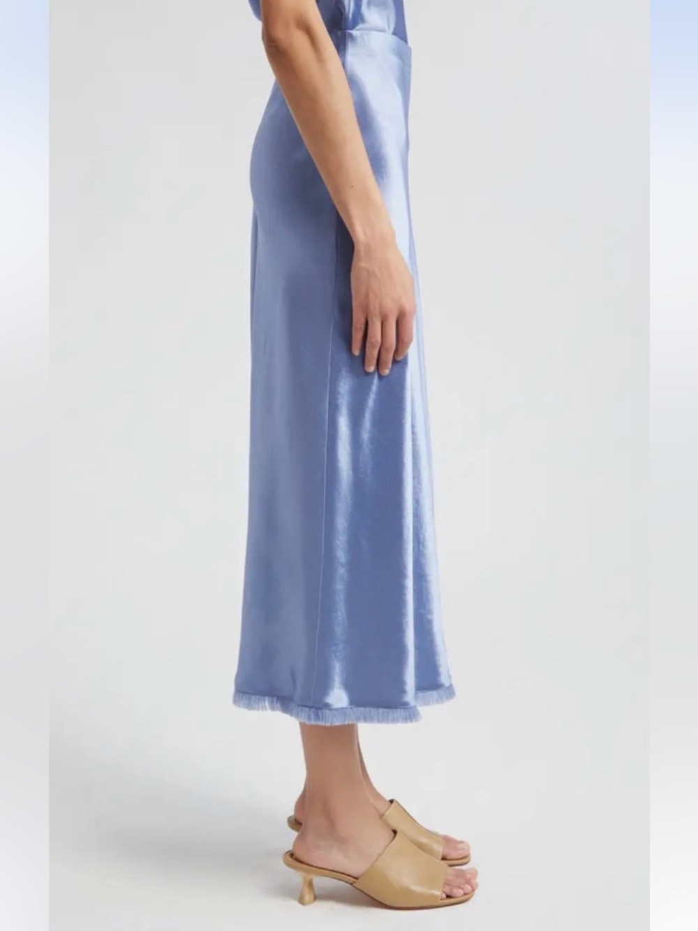 Vince blue midi satin skirt with frayed trim - Picture 3 of 10